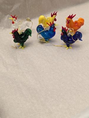 Hand Blown Miniature Glass Rooster Ornaments #18