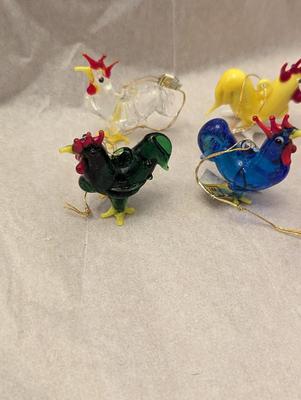 Hand Blown Miniature Glass Rooster Ornaments #18