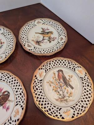 Vintage Bavaria, Arabella Atelier Porzellan, Floral & Bird Pierced Rim Decorative Plates