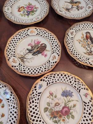 Vintage Bavaria, Arabella Atelier Porzellan, Floral & Bird Pierced Rim Decorative Plates