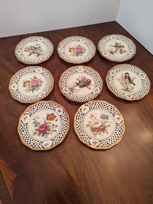 Vintage Bavaria, Arabella Atelier Porzellan, Floral & Bird Pierced Rim Decorative Plates