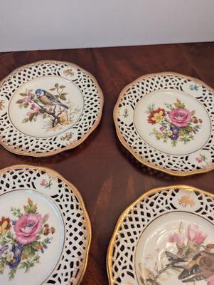 Vintage Bavaria, Arabella Atelier Porzellan, Floral & Bird Pierced Rim Decorative Plates