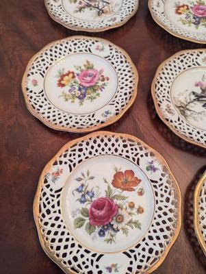 Vintage Bavaria, Arabella Atelier Porzellan, Floral & Bird Pierced Rim Decorative Plates