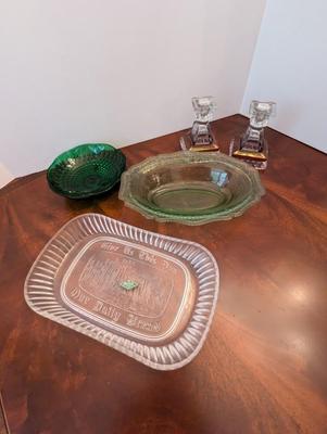 Waterford Crystal Ruby West Moreland Candle Holders Anchor Hocking Emerald Green Bowl Green Etched Bowl Crystal Serving Tray "Give...