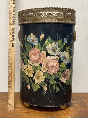 Vintage Mid Century Tole Hand Painted Umbrella Stand/Waste Basket by Pilgrim Art