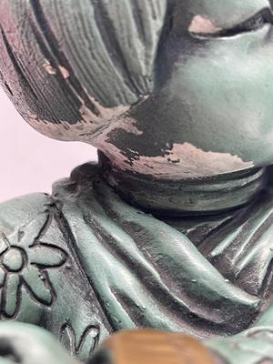 Large Mid-Century Universal Statuary Teal Green Copper Colored Chalkware Japan Figurines - Chicago