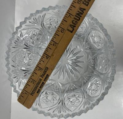 Vintage 1920-60s Brilliant Cut Crystal Bowl Sawtooth Rim Hobstar Pattern