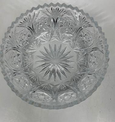 Vintage 1920-60s Brilliant Cut Crystal Bowl Sawtooth Rim Hobstar Pattern