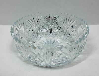 Vintage 1920-60s Brilliant Cut Crystal Bowl Sawtooth Rim Hobstar Pattern