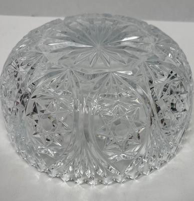 Vintage 1920-60s Brilliant Cut Crystal Bowl Sawtooth Rim Hobstar Pattern