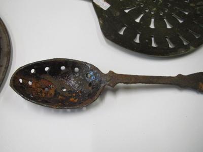 Vintage Kitchen Utensils Strainer Splatter Screen Victorian Brass Cream Skimmer Or Dairy Spoon