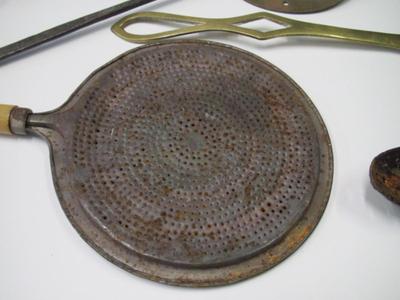 Vintage Kitchen Utensils Strainer Splatter Screen Victorian Brass Cream Skimmer Or Dairy Spoon