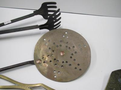 Vintage Kitchen Utensils Strainer Splatter Screen Victorian Brass Cream Skimmer Or Dairy Spoon