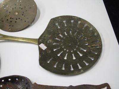 Vintage Kitchen Utensils Strainer Splatter Screen Victorian Brass Cream Skimmer Or Dairy Spoon