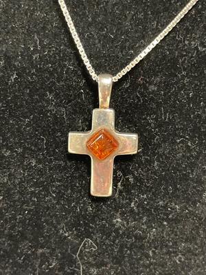 Vintage sterling cross necklace, roadrunner, pin, and vintage beaded pin