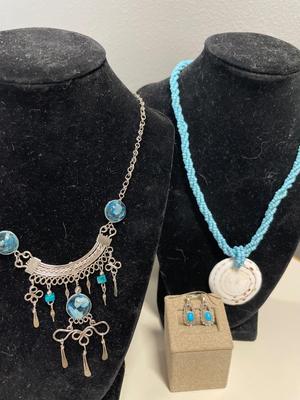 Turquoise and blue stone necklaces with sterling earrings