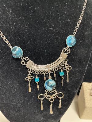 Turquoise and blue stone necklaces with sterling earrings