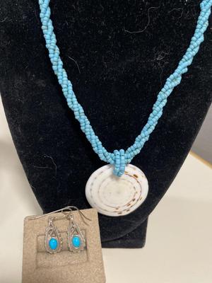 Turquoise and blue stone necklaces with sterling earrings