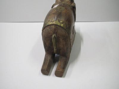 Happy Elephant Figurine Wood/Brass Trim With Hidden Compartment Approx 7" Tall