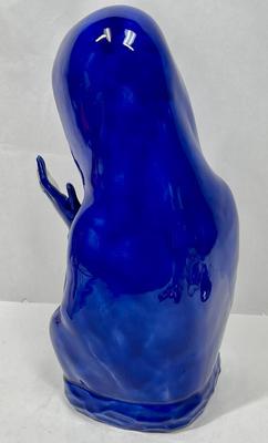 Large Statue Figurine Vintage Ceramic Madonna Cobalt Blue Glaze