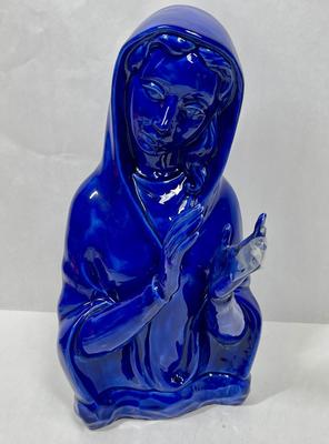 Large Statue Figurine Vintage Ceramic Madonna Cobalt Blue Glaze