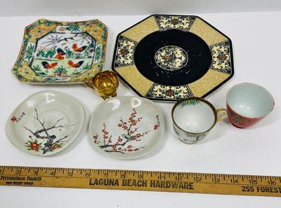 Asian Chinoiserie Lot - plates, cups mismatched