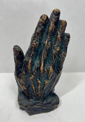 mid century modern black & gold Jesus hand mold bookend praying hands religious gift