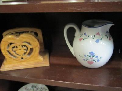 Hand Painted Basket Ice Lip Pitcher Handmade Heart Shaped Napkin Holder