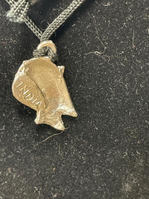 Mushroom pendant signed India & pewter dragon