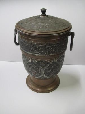 Vintage Nader Brass Ice Bucket Hand Hammered W/ Lid Approx 13 1/2" Tall