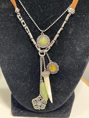 Sorrento sterling jade with filigree pendant & intersting necklace with tooth looking pendant