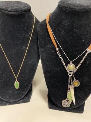 Sorrento sterling jade with filigree pendant & intersting necklace with tooth looking pendant