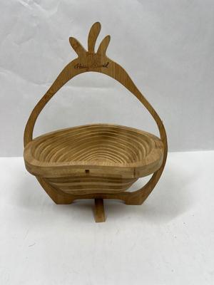 Harry & David Contour Pear Wood Bamboo Collapsible Food Basket and Trivet