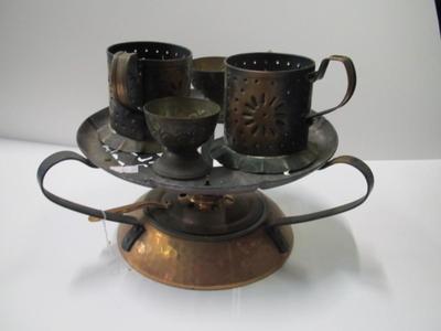 Brass Serving Tray With Copper Mugs