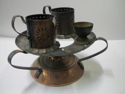 Brass Serving Tray With Copper Mugs