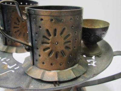 Brass Serving Tray With Copper Mugs