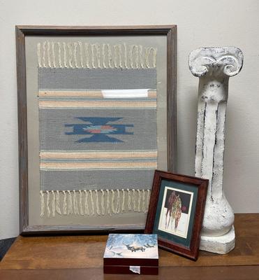 Southwest Decor Lot - Navajo Blanket Framed, wood Pilllar, Framed Print, Wood Box