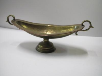 Antique Imperial Russian Copper & Brass Hammered Double Handled Bowl Eagle Mark Approx 12" x 4 1/2" x 5"