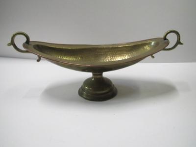 Antique Imperial Russian Copper & Brass Hammered Double Handled Bowl Eagle Mark Approx 12" x 4 1/2" x 5"