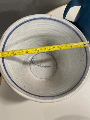 Signed Blue pottery, picture and bowl