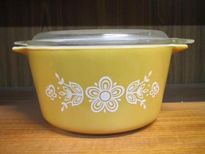Vintage Pyrex 473 1 Quart Tan Flowers Casserole Dish With Lid