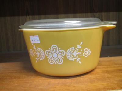 Vintage Pyrex 473 1 Quart Tan Flowers Casserole Dish With Lid