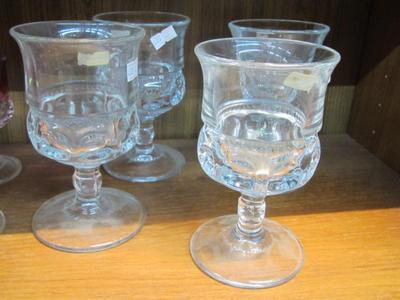 Vintage Kings Crown Ruby Red Ice Bucket & Thumbprint Clear Glass Cordials Glasses