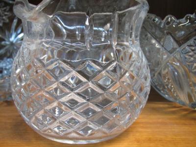 L E Smith Pinwheels Serving Bowl Anchor Hocking Rectangular Tray Cut Glass Small Pitcher & Candy Dish Pedestal