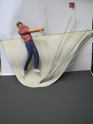 Hand Crafted Metal Golfing Display Signed Approx 18" x 27 1/2"