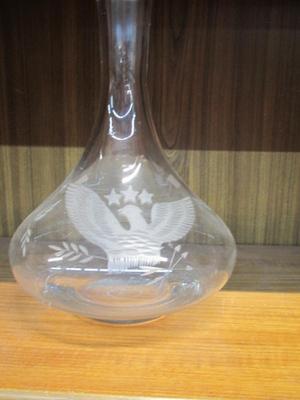 Etched Glass Decanter With Eagle Design Approx 9 3/4" Tall