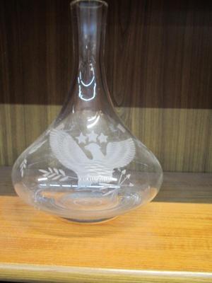 Etched Glass Decanter With Eagle Design Approx 9 3/4" Tall