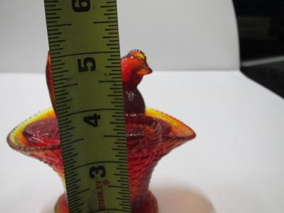 Westmoreland Hen On Nest Basket Red Amberian Glass Approx 5" Tall