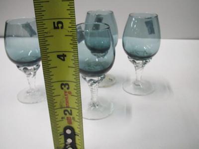 Blue Cordial Footed Glasses Approx 5" Tall