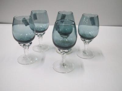Blue Cordial Footed Glasses Approx 5" Tall